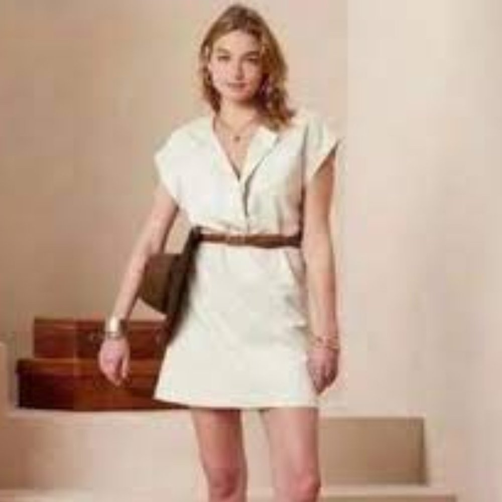 Banana Republic Linen Blend Shift Dress Alabaster Tint/LP